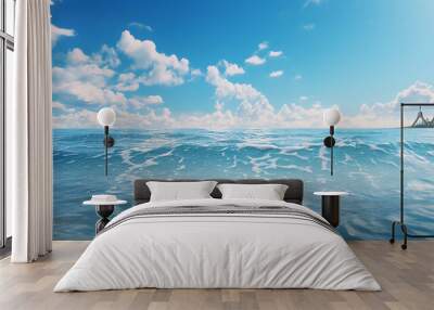 Blue sea water surface with waves and blue sky. Natural background. Generate AI Wall mural