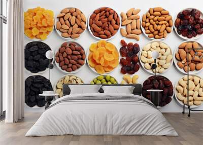 collage nuts and seeds in shell, top view. assorted healthy food background , Generate AI Wall mural