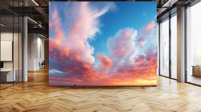 Sunset in the mountains. Dramatic colorful sky with blue hills , Generate AI Wall mural