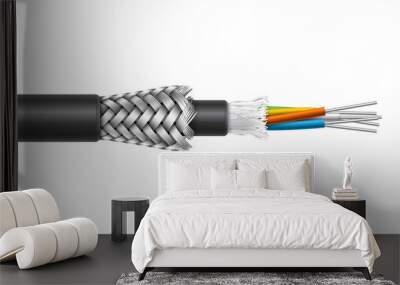 Fiber optic cable with braided armored structure. Vector realistic illustration. Wall mural