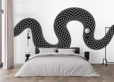 Vector elongated snake silhouette illustration. Black serpent isolated tattoo design. Wall mural