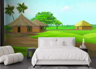 Indian agricultural land village house with old Indian style hut made by organic materials  Wall mural