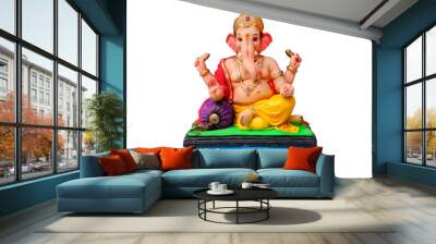 Hindu God Ganesha on white background, Ganesha Idol. Ganesh festival. Wall mural