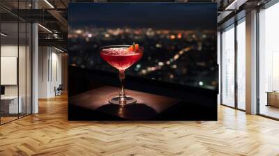 a beautiful cocktail at a rooftop bar overlooking a gorgeous city Wall mural