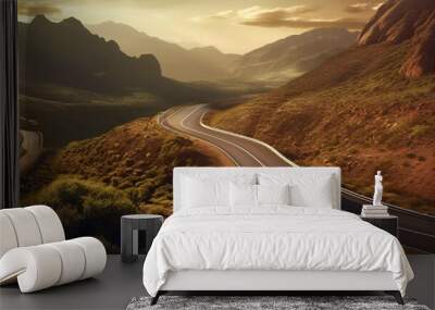 A sports car drives down a long winding road Wall mural