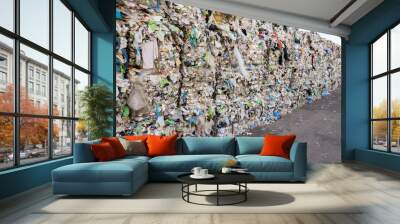 Bales of plastic at the waste treatment plant. separate waste collection. recycling and storage of waste for further disposal. waste sorting and treatment activities Wall mural