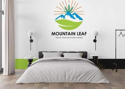 illustration Mountain cbd logos marijuana leaf hill green farm hemp smoke landscape food restaurant plant agriculture medical cannabis nature vector design icon label vintage peak graphic sun symbol Wall mural