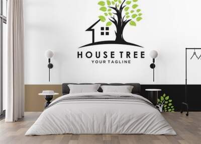 MobileNature House Logo Vector Illustration Design. Eco green house or tree house logo design inspiration. Simple Modern Creative House Logo Illustration Design. Creative Real Estate Logo Concept Wall mural