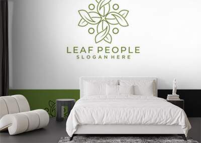 The logo design concept is a combination of leaves and people vector template , leaf , people , medical , healt Wall mural