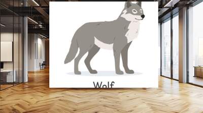 Grey wolf vector illustration, cartoon clipart character, animal in flat style. Wild animals, wild creatures, wildlife concept. Gray wolf vector design isolated on white background Wall mural