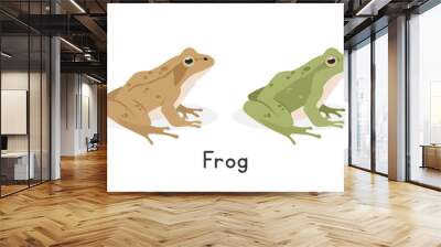 Wood frog and a green frog vector illustration, cartoon clipart character, animal in flat style. Wild animals, wild creatures, wildlife concept. Frog vector design isolated on white background Wall mural