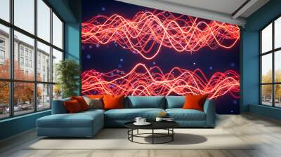 Abstract wave gradient curves and particles, 3d rendering. Wall mural