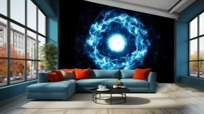 Blue flame shape, 3d rendering Wall mural