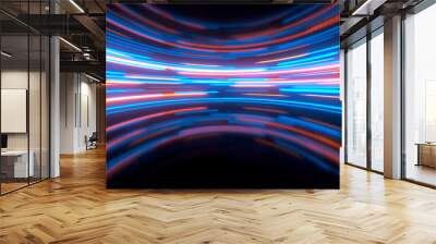 Glowing round illuminated lines in the dark round room, 3d rendering. Wall mural