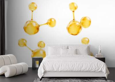 Golden molecules with biological and chemical concept, 3d rendering. Wall mural