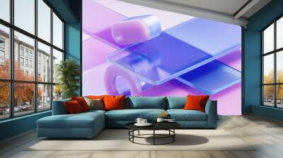 Gradient glasses and cubes, 3d rendering. Wall mural