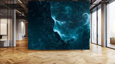 Human head made up of technological lines with the concept of Artificial Intelligence, 3D rendering. Wall mural