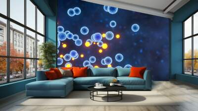 Infectious virus with surface details on blue background, 3d rendering. Wall mural