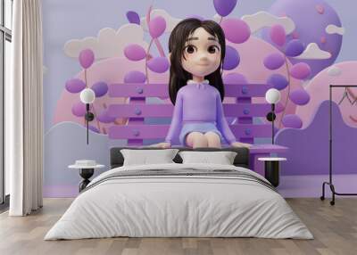 Little girl with cartoon style, 3d rendering. Wall mural