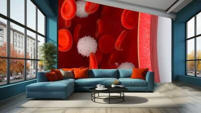 Red and white blood cells in the blood vessel, 3d rendering. Wall mural