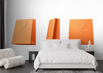 Shopping bags with orange color, 3d rendering. Wall mural