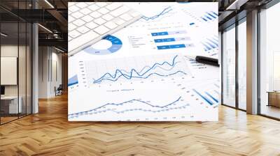 blue graph and chart reports on office table Wall mural