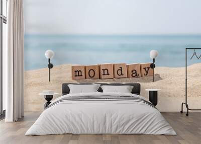 Monday word on sunny beach Wall mural