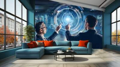 businessmans touching the screen with colorful technology of digital Wall mural