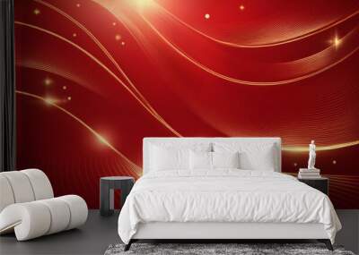 red luxury background with golden line decoration and curve light effect with bokeh elements Wall mural