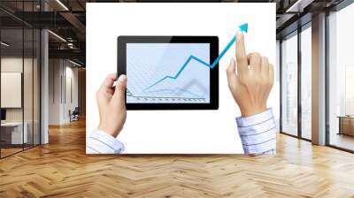 Businessmen, hand pointing on touch screen graph on a tablet Wall mural