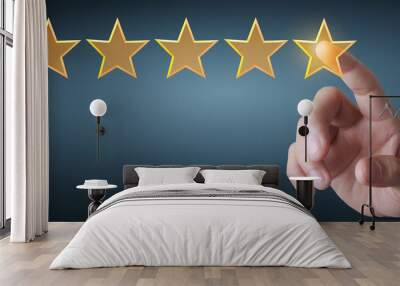 Hand of touching rise on increasing five stars. Increase rating evaluation Wall mural