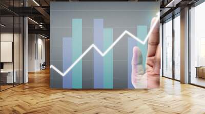 Hand touching a graphs of financial indicator accounting market economy analysis chart Wall mural