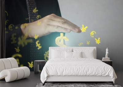 Man touching online button with money icon Wall mural