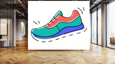 Stylized running shoe icon with colorful design elements and dynamic lines Wall mural