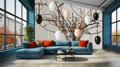 Colored easter eggs on tree branches in vase Wall mural