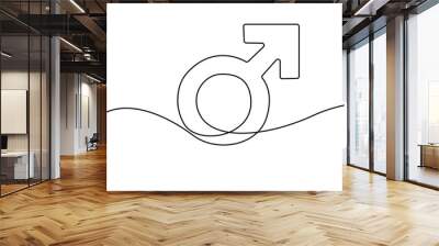 one continuous line drawing of male symbol.one line drawing of male gender sign icon.single line vector illustration.isolated white background Wall mural