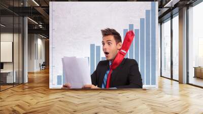 business man with flying tie reading the good news Wall mural