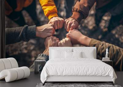 concept of unity and strength illustrated by fists put together Wall mural