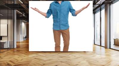 happy casual man welcoming on white background Wall mural