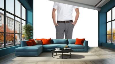 happy confident casual man standing with hands in pockets Wall mural