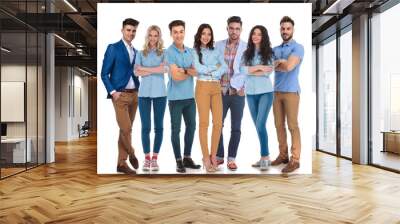 happy mixed group of seven wearing casual clothes Wall mural