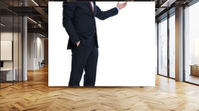 Positive businessman presenting and holding his hand in his pocket Wall mural