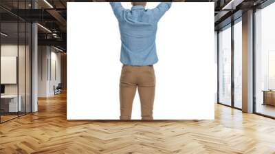 Rear view of casual man celebrating while wearing blue shirt Wall mural