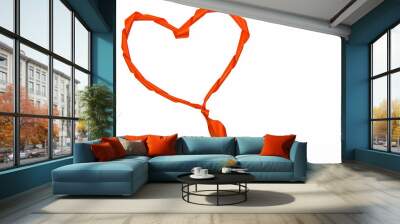 red heart shaped ribbon on white background Wall mural