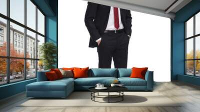 relaxed businessman smiling and standing with hands in pockets Wall mural