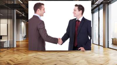 two young businessman handshake Wall mural