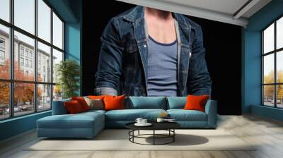 young fashion man in casual jeans clothes looking away Wall mural