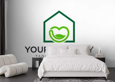 Natural green love with home logo designs concept	 Wall mural