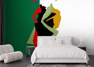 Abstract sketch of the model in a dress and hat, fashion, logo Wall mural