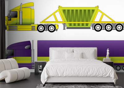 Conventional trucks with reefer and dump trailers Wall mural